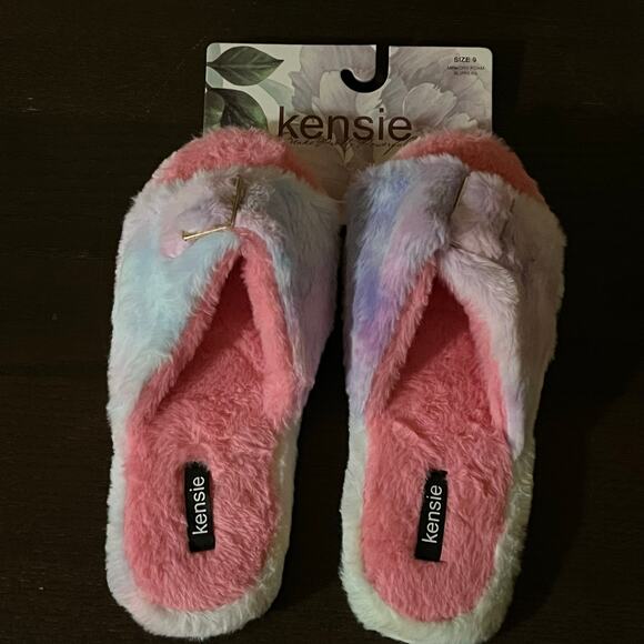 Kensie Cotton Candy Memory Foam Slippers Blue Pink Women's 9 - Picture 2 of 5